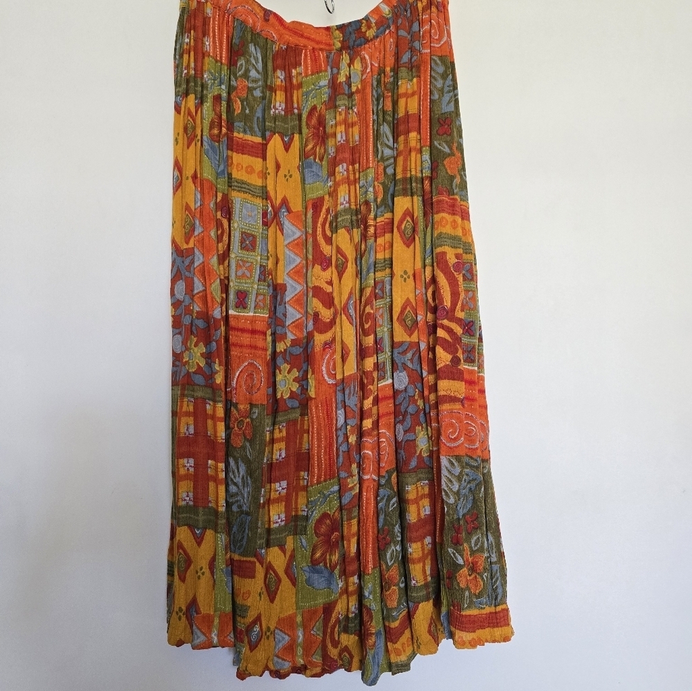 Kaktus Plus Vintage Boho Broomstick Midi Skirt - Orange Floral 1X - Picture 5 of 10